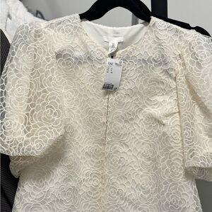 H&M Cream Floral Lace Puff Sleeve Blouse